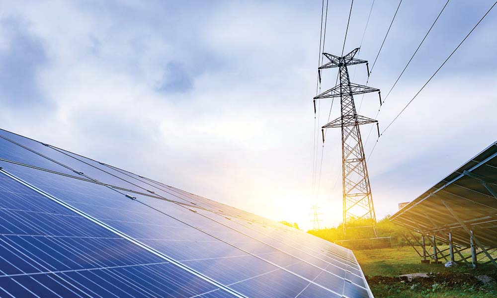 Solar panels and power lines