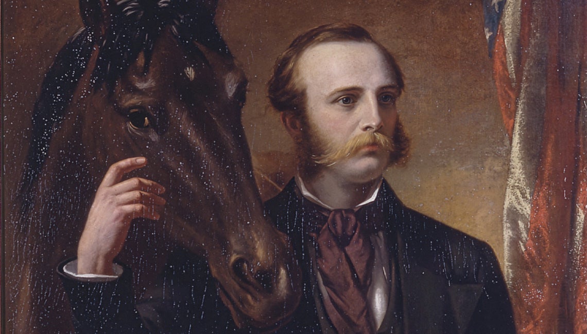 A historic painting of John Solomon Rarey with his horse