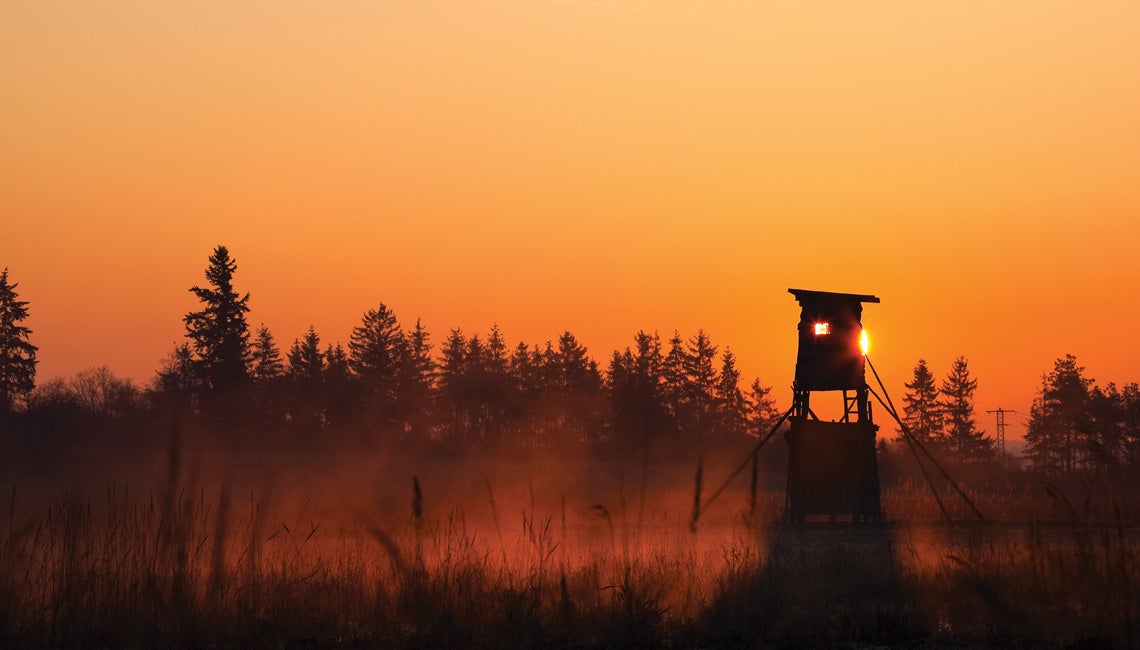 A sunset view of a hunting blind