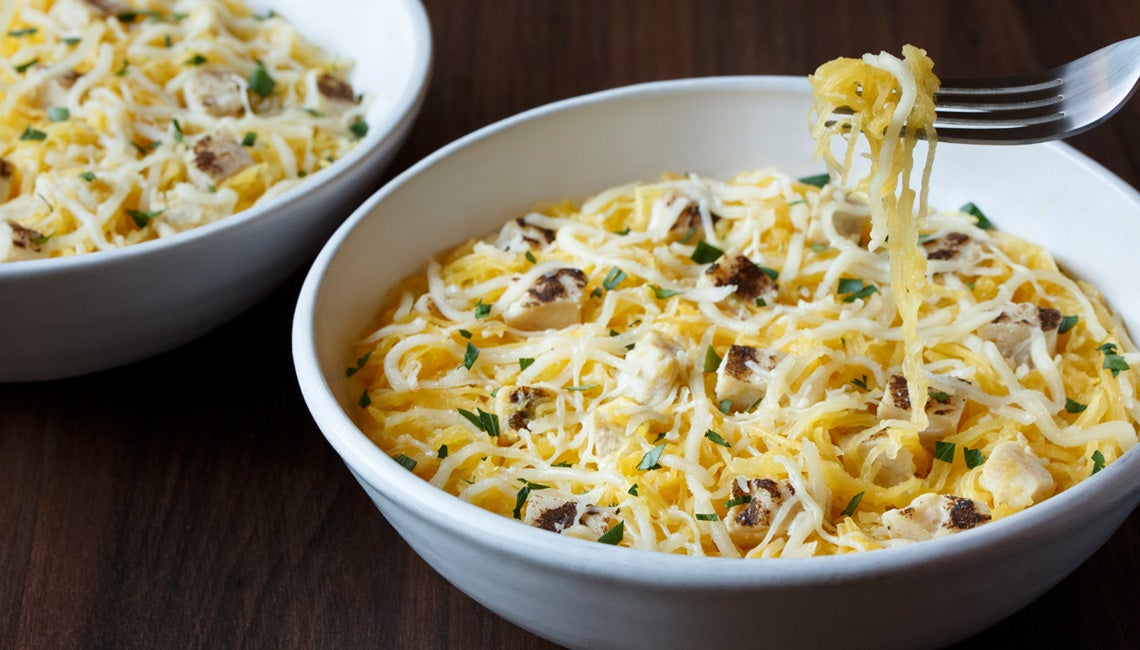 Spaghetti squash chicken alfredo