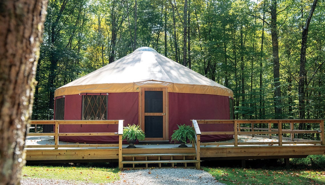 The outside of a yurt