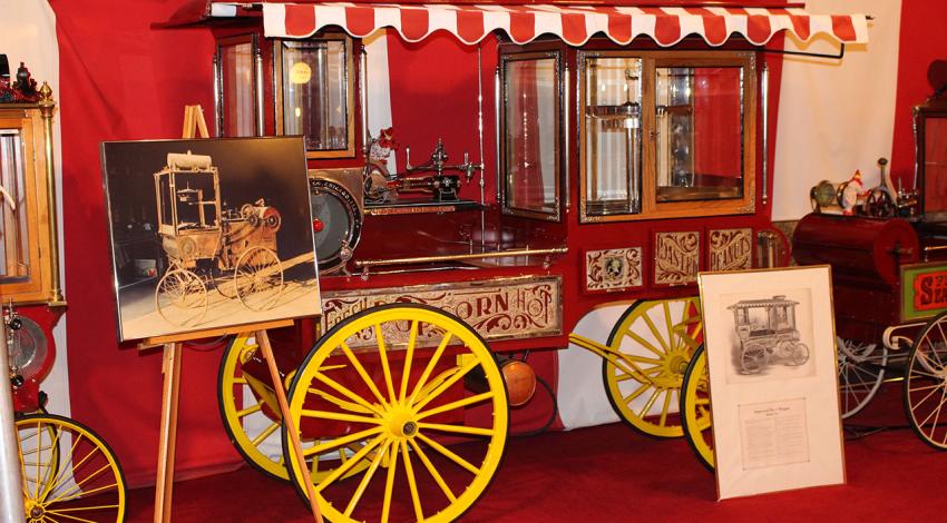 An antique popcorn museum is displayed in a circus tent at the Wyandot Popcorn Museum.