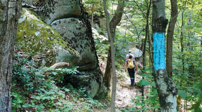 Two people walk on The Buckeye Trail.