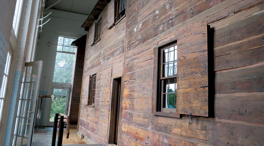 A look at the wooden wall of Campus Martius Museum