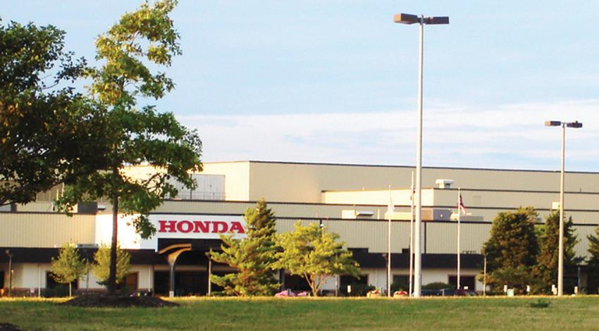 A photo of the outside of the Honda plant in Logan County.