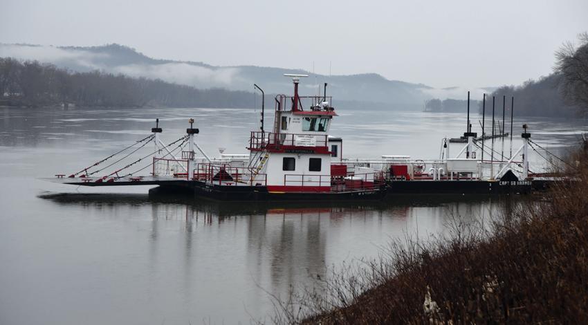 A ferry sits on the Ohio River