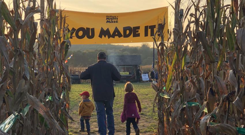 McPeek’s Mighty Maze is part of the annual fall festival at the Colonial Campground in Coshocton. Here, Lane, Rowdi and Sylvie Mullett reach the exit of the maze (photo by Marissa Mullett — @keenecreekfarmandmakery on Instagram).