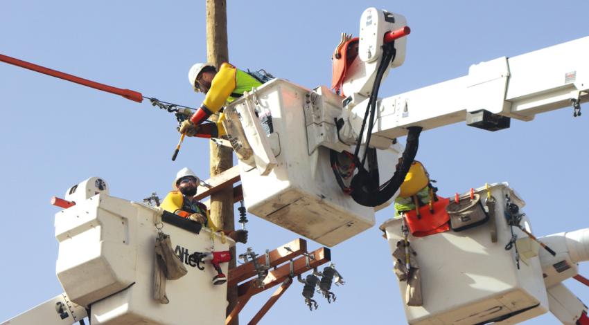 Lineworkers in bucket truck