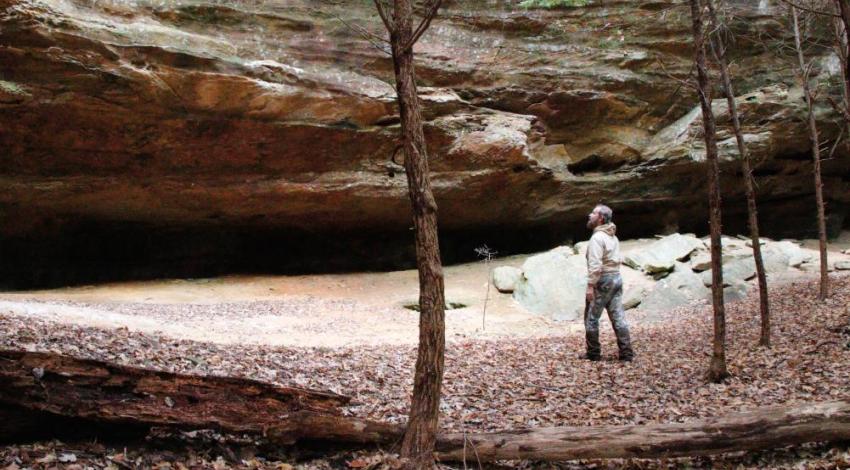 Ken Mettler, an AOA board member, surveys Bison Hollow Preserve in Hocking Hills. 