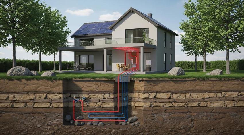 A house with an underground geothermal system