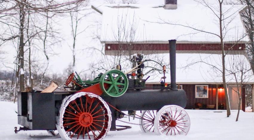 old steam engine in the snow