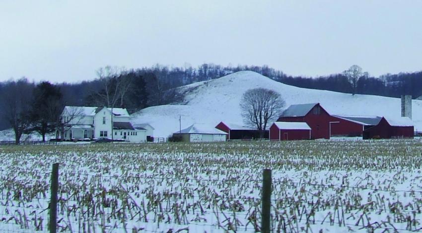 farm in the snow