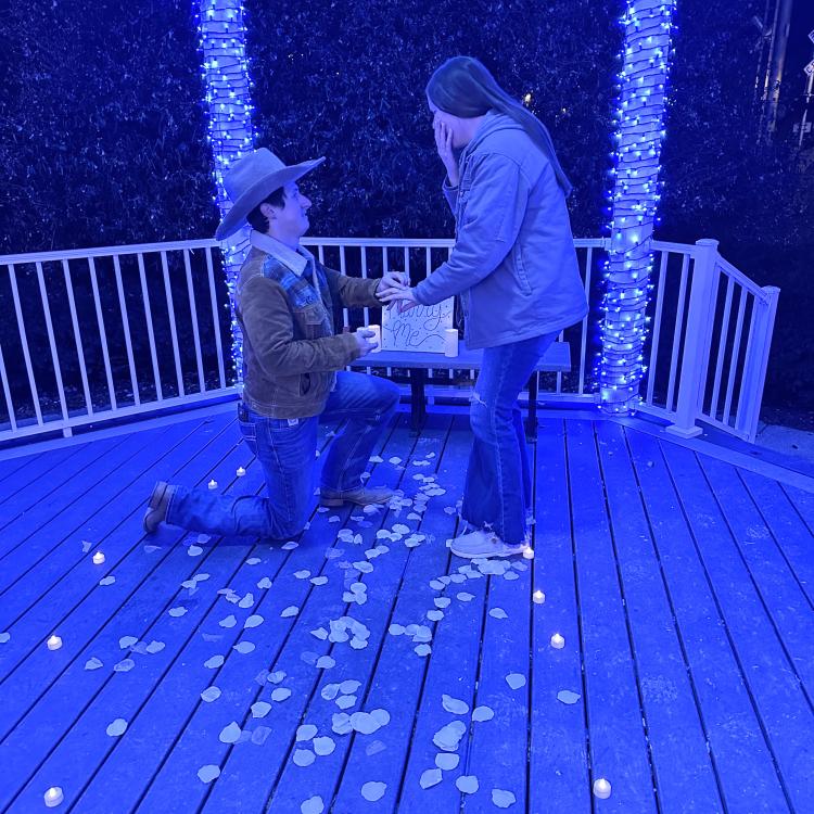 man proposing to woman in gazebo