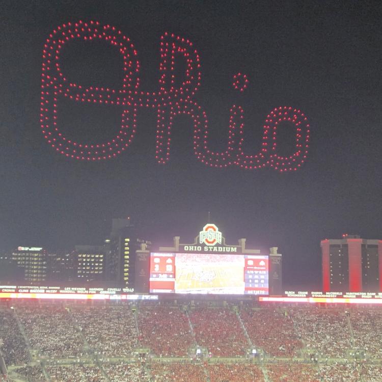 Ohio spelled in air by drones