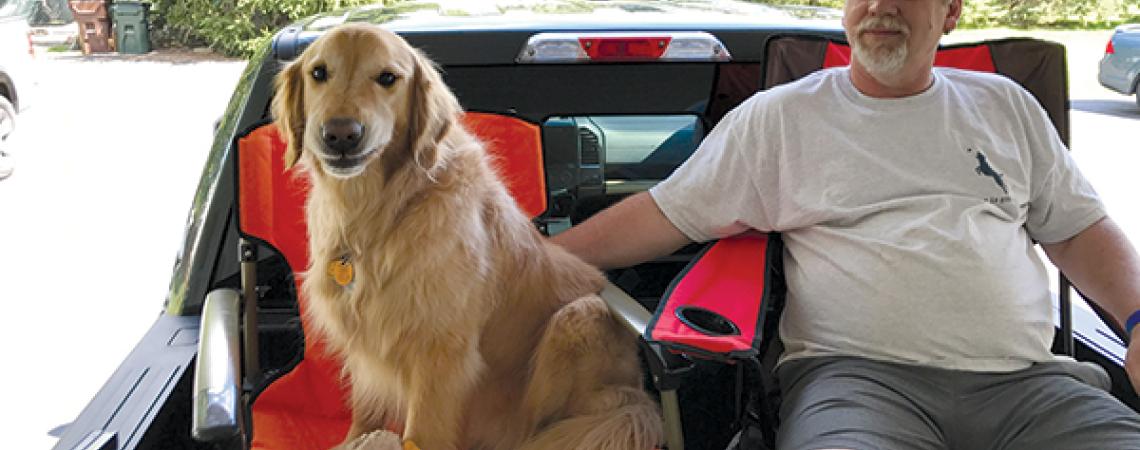 Golden retriever with owner
