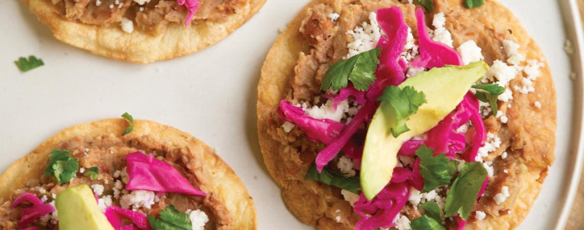 Refried Bean and Pickled Cabbage Tostadas