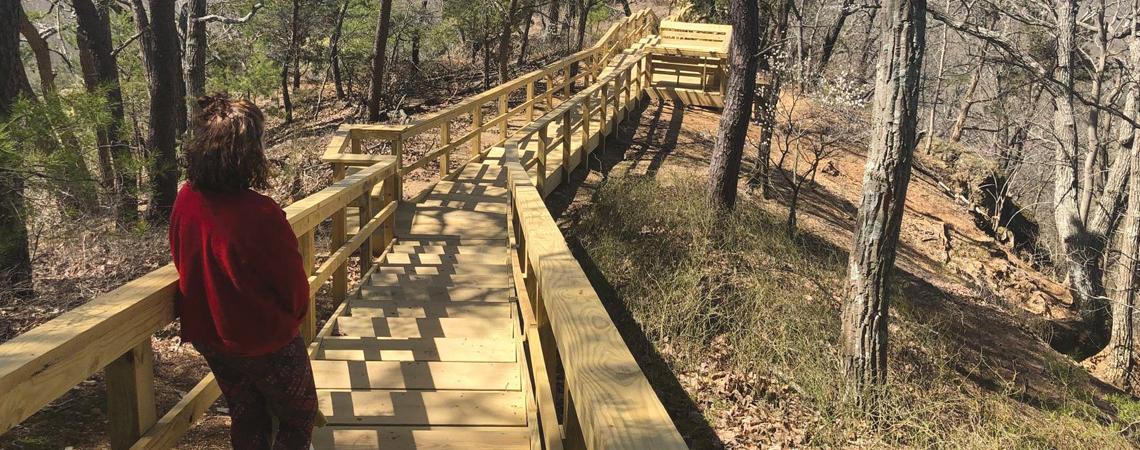 The increased popularity of the trail to Buzzardsroost Rock has spurred a spate of improvements, such as a boardwalk and steps up part of the trail.