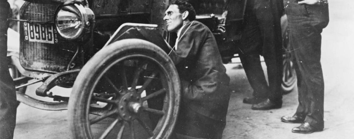 Charles F. Kettering working on his revolutionary electric car starter.