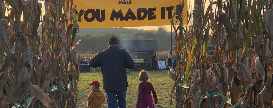 McPeek’s Mighty Maze is part of the annual fall festival at the Colonial Campground in Coshocton. Here, Lane, Rowdi and Sylvie Mullett reach the exit of the maze (photo by Marissa Mullett — @keenecreekfarmandmakery on Instagram).