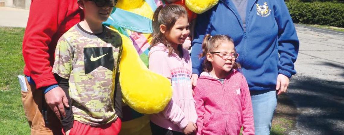 One of the most popular events at the Hayes Library's Easter Egg Roll is the arrival of the Easter Bunny.