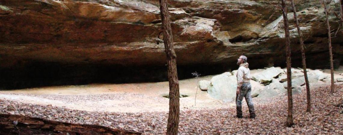 Ken Mettler, an AOA board member, surveys Bison Hollow Preserve in Hocking Hills. 