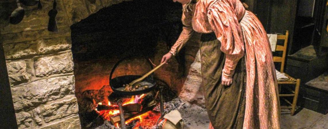 Visitors of Carillon Historical Park in Dayton can find dozens of festive events this time of year, including chestnuts roasting on open fires (photo courtesy Carillon Historical Park).