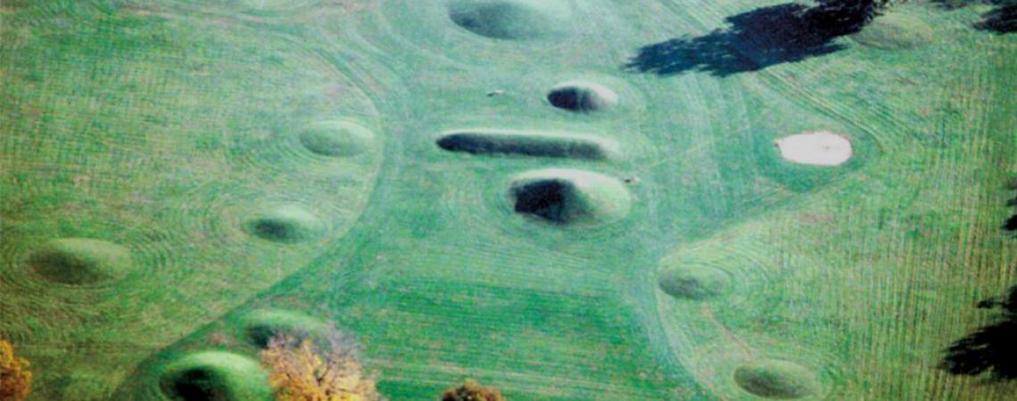 An aerial view of Mound City, the centerpiece of the National Park Service’s Hopewell Culture National Historical Park (photograph by John Blank/courtesy of the National Park Service).