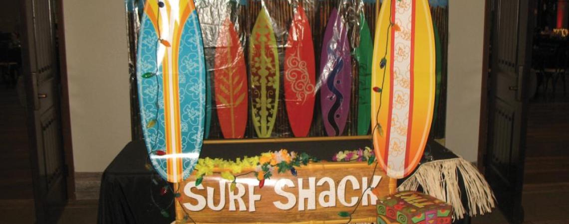 Surf boards set up at a "surf shack"