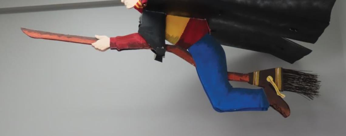 A 3-D printed Harry Potter flying a broom