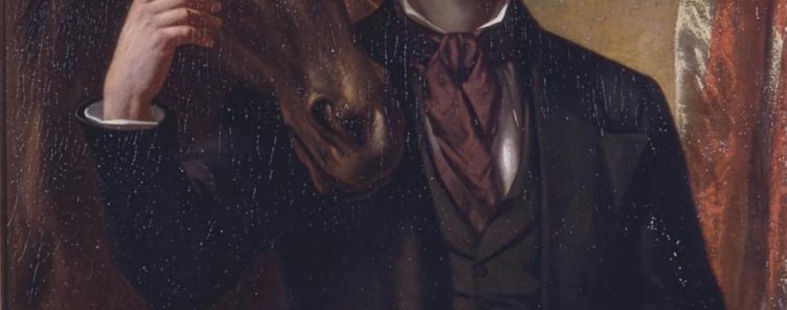 A historic painting of John Solomon Rarey with his horse