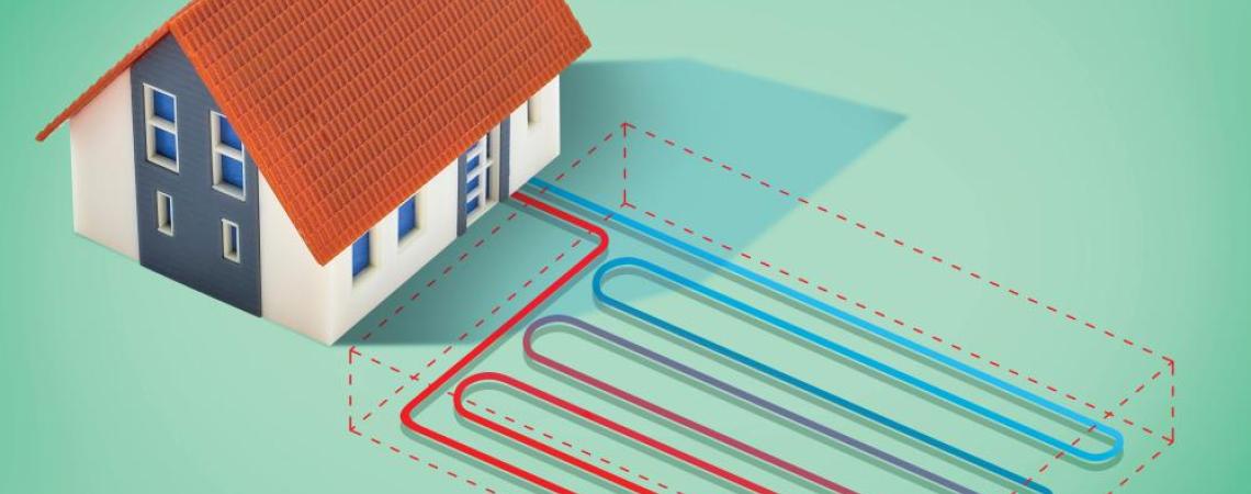 A graphic of a home with an underground geothermal system