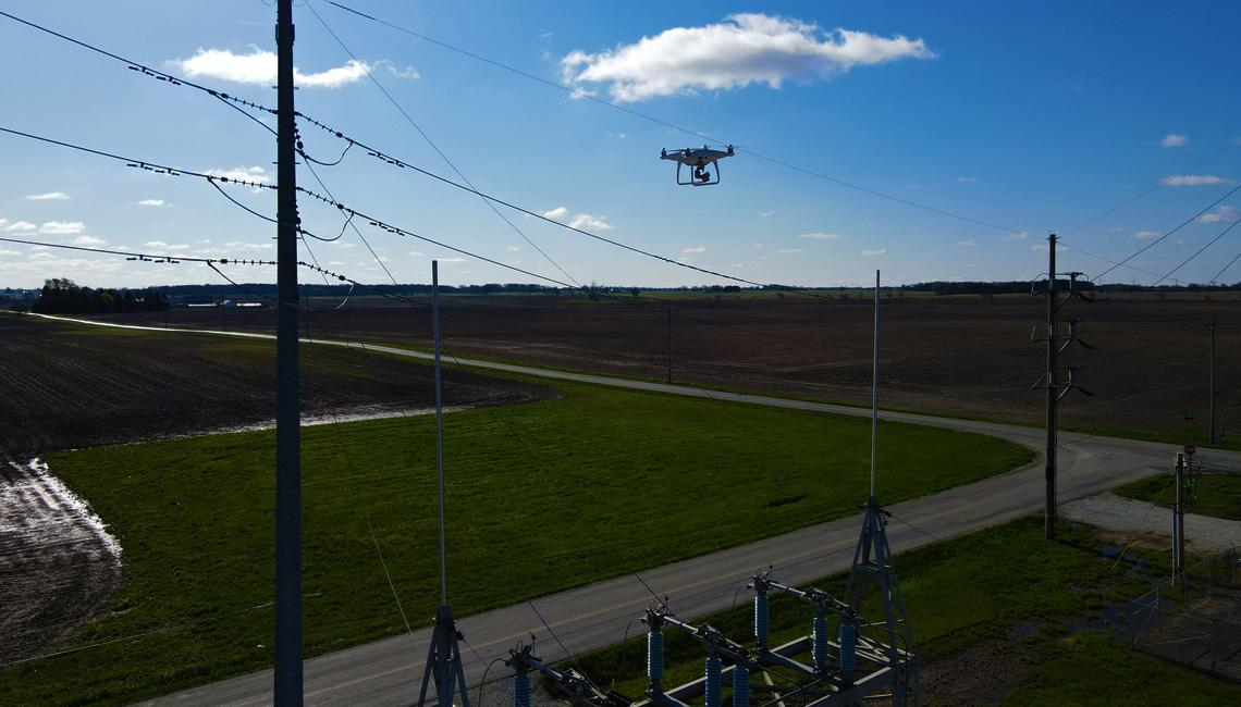 A drone near power lines